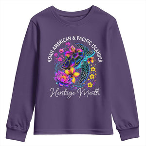 AAPI Asian American and Pacific Islander Heritage Month Youth Sweatshirt Floral Sea Turtle TS11 Purple Print Your Wear