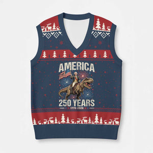 America 250 Years George Washington Riding Tyrannosaurus Rex V-Neck Knit Sweater Vest TS11 Navy Red Print Your Wear
