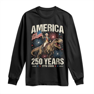 America 250 Years George Washington Riding Tyrannosaurus Rex Long Sleeve Shirt TS11 Black Print Your Wear