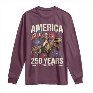 America 250 Years George Washington Riding Tyrannosaurus Rex Long Sleeve Shirt TS11 Maroon Print Your Wear