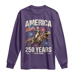 America 250 Years George Washington Riding Tyrannosaurus Rex Long Sleeve Shirt TS11 Purple Print Your Wear