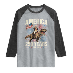 America 250 Years George Washington Riding Tyrannosaurus Rex Raglan Shirt TS11 Heather Gray Heather Charcoal Print Your Wear