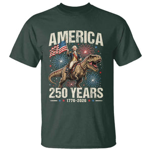 America 250 Years George Washington Riding Tyrannosaurus Rex T Shirt TS11 Dark Forest Green Print Your Wear