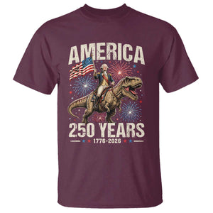 America 250 Years George Washington Riding Tyrannosaurus Rex T Shirt TS11 Maroon Print Your Wear