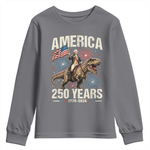 America 250 Years George Washington Riding Tyrannosaurus Rex Youth Sweatshirt TS11 Charcoal Print Your Wear