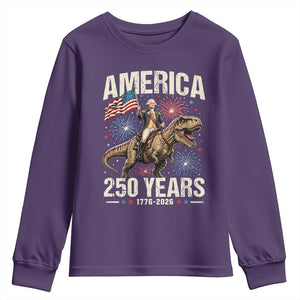 America 250 Years George Washington Riding Tyrannosaurus Rex Youth Sweatshirt TS11 Purple Print Your Wear