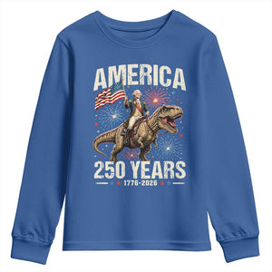 America 250 Years George Washington Riding Tyrannosaurus Rex Youth Sweatshirt TS11 Royal Blue Print Your Wear