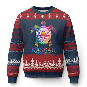 Nassau Bahamas Beach Vacation Ugly Christmas Sweater Tie Dye Sea Turtle TS11 Navy Red Print Your Wear