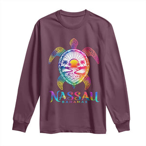 Nassau Bahamas Beach Vacation Long Sleeve Shirt Tie Dye Sea Turtle TS11 Maroon Print Your Wear