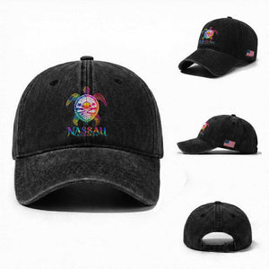Nassau Bahamas Beach Vacation Washed Cotton Baseball Cap Tie Dye Sea Turtle TS11 Washed Cap Universal Fit Black Print Your Wear