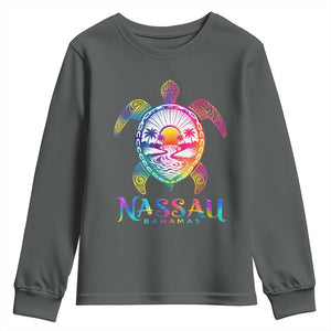 Nassau Bahamas Beach Vacation Youth Sweatshirt Tie Dye Sea Turtle TS11 Dark Heather Print Your Wear