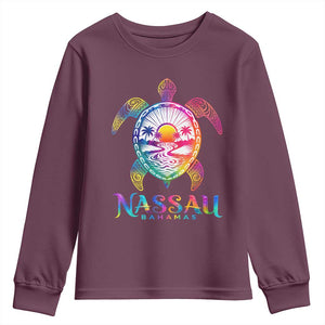 Nassau Bahamas Beach Vacation Youth Sweatshirt Tie Dye Sea Turtle TS11 Maroon Print Your Wear