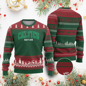 Celtic Nation Ugly Christmas Sweater Sports Varsity Aesthetic Letters Cap TS11 Red Green Print Your Wear