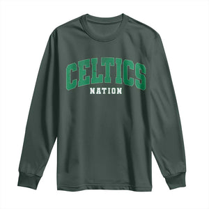Celtic Nation Long Sleeve Shirt Sports Varsity Aesthetic Letters Cap TS11 Dark Forest Green Print Your Wear