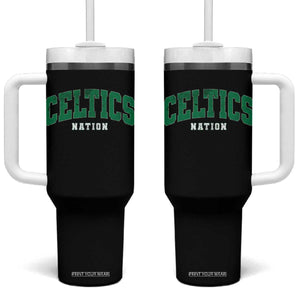 Celtic Nation Tumbler With Handle Sports Varsity Aesthetic Letters Cap TS11 One Size: 40 oz Black Print Your Wear
