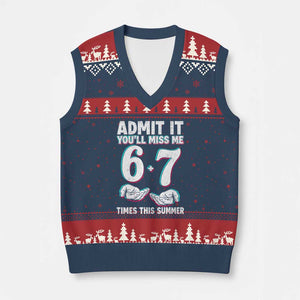 Admit It You'll Miss Me 67 Times This Summer V-Neck Knit Sweater Vest Funny Last Day of School Six Seven Meme TS11 Navy Red Print Your Wear