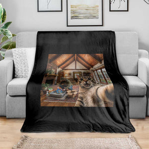 Cat Selfie with Man Funny Cat Dad Throw Blanket TS11 Print Your Wear