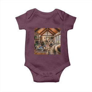 Cat Selfie with Man Funny Cat Dad Baby Onesie TS11 Maroon Print Your Wear