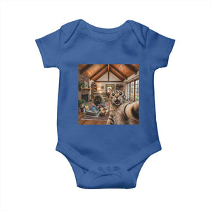 Cat Selfie with Man Funny Cat Dad Baby Onesie TS11 Royal Blue Print Your Wear