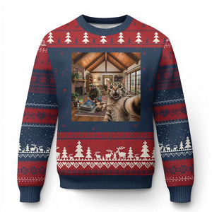 Cat Selfie with Man Funny Cat Dad Ugly Christmas Sweater TS11 Navy Red Print Your Wear