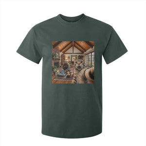 Cat Selfie with Man Funny Cat Dad T Shirt For Kid TS11 Dark Forest Green Print Your Wear
