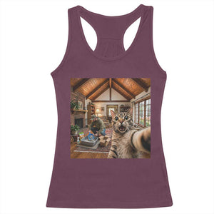 Cat Selfie with Man Funny Cat Dad Racerback Tank Top TS11 Maroon Print Your Wear