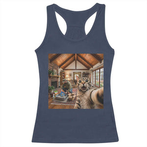 Cat Selfie with Man Funny Cat Dad Racerback Tank Top TS11 Navy Print Your Wear