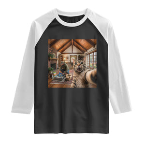 Cat Selfie with Man Funny Cat Dad Raglan Shirt TS11 Black White Print Your Wear