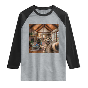 Cat Selfie with Man Funny Cat Dad Raglan Shirt TS11 Heather Gray Black Print Your Wear