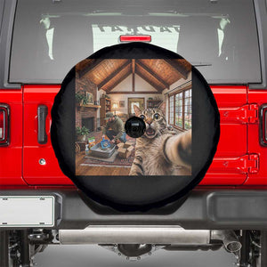 Cat Selfie with Man Funny Cat Dad Spare Tire Cover TS11 Black Print Your Wear