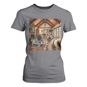 Cat Selfie with Man Funny Cat Dad T Shirt For Women TS11 Charcoal Print Your Wear