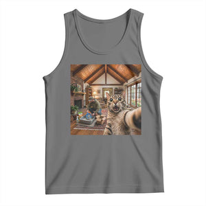 Cat Selfie with Man Funny Cat Dad Tank Top TS11 Black Heather Print Your Wear