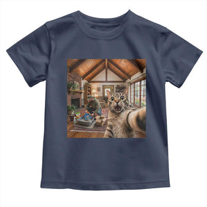 Cat Selfie with Man Funny Cat Dad Toddler T Shirt TS11 Navy Print Your Wear