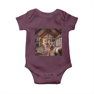 Cat Selfie with Woman Funny Cat Mom Baby Onesie TS11 Maroon Print Your Wear