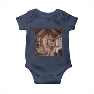 Cat Selfie with Woman Funny Cat Mom Baby Onesie TS11 Navy Print Your Wear