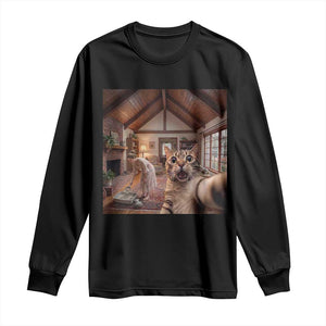 Cat Selfie with Woman Funny Cat Mom Long Sleeve Shirt TS11 Black Print Your Wear