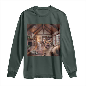 Cat Selfie with Woman Funny Cat Mom Long Sleeve Shirt TS11 Dark Forest Green Print Your Wear