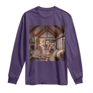 Cat Selfie with Woman Funny Cat Mom Long Sleeve Shirt TS11 Purple Print Your Wear