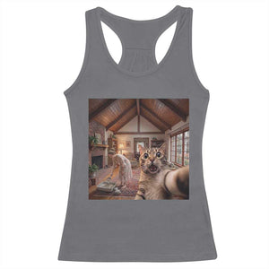 Cat Selfie with Woman Funny Cat Mom Racerback Tank Top TS11 Charcoal Print Your Wear
