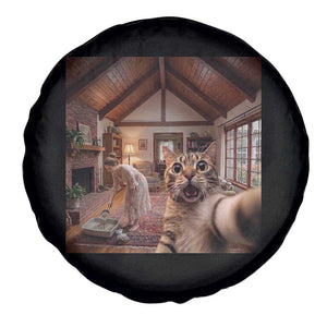 Cat Selfie with Woman Funny Cat Mom Spare Tire Cover TS11 Print Your Wear