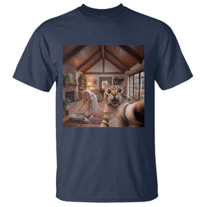Cat Selfie with Woman Funny Cat Mom T Shirt TS11 Navy Print Your Wear