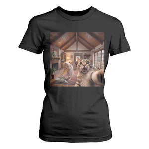 Cat Selfie with Woman Funny Cat Mom T Shirt For Women TS11 Black Print Your Wear