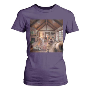 Cat Selfie with Woman Funny Cat Mom T Shirt For Women TS11 Purple Print Your Wear