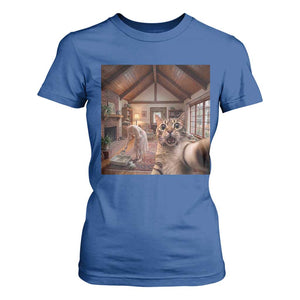 Cat Selfie with Woman Funny Cat Mom T Shirt For Women TS11 Royal Blue Print Your Wear