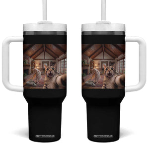 Cat Selfie with Woman Funny Cat Mom Tumbler With Handle TS11 One Size: 40 oz Black Print Your Wear