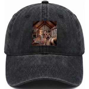 Cat Selfie with Woman Funny Cat Mom Washed Cotton Baseball Cap TS11 Print Your Wear