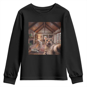 Cat Selfie with Woman Funny Cat Mom Youth Sweatshirt TS11 Black Print Your Wear