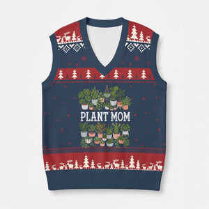 Plant Mom V-Neck Knit Sweater Vest Funny Plant Lady Mama Floral Garden TS11 Navy Red Print Your Wear