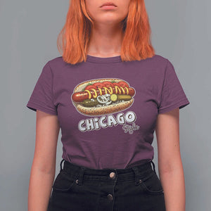 HotDog Lover T Shirt For Women Chicago Style Hot Dog Vintage Summer Souvenir Travel TS11 Maroon Print Your Wear