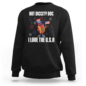 Funny Fourth Of July Sweatshirt Hot Diggity Dog I Love USA TS11 Black Print Your Wear